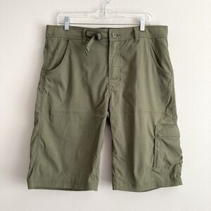 Prana Zion Mens Large Green Cargo Shorts Pocket Belted Stretch Hiking Gorpcore
